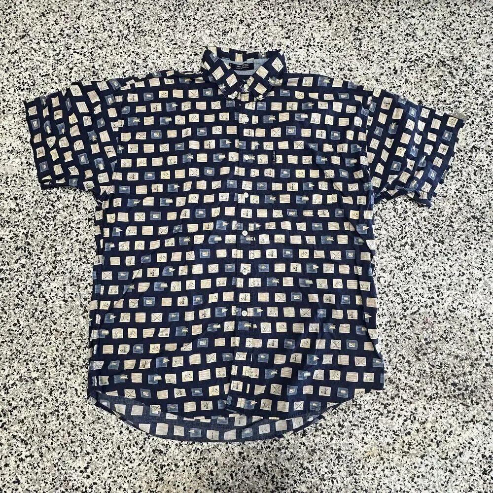 Vintage Chaps Ralph Lauren Button Up Shirt Mens XL Golf AOP Short Sleeve 90s
